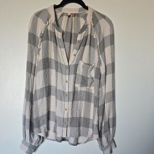 Pilcro Gray and Cream Plaid Button Down Shirt